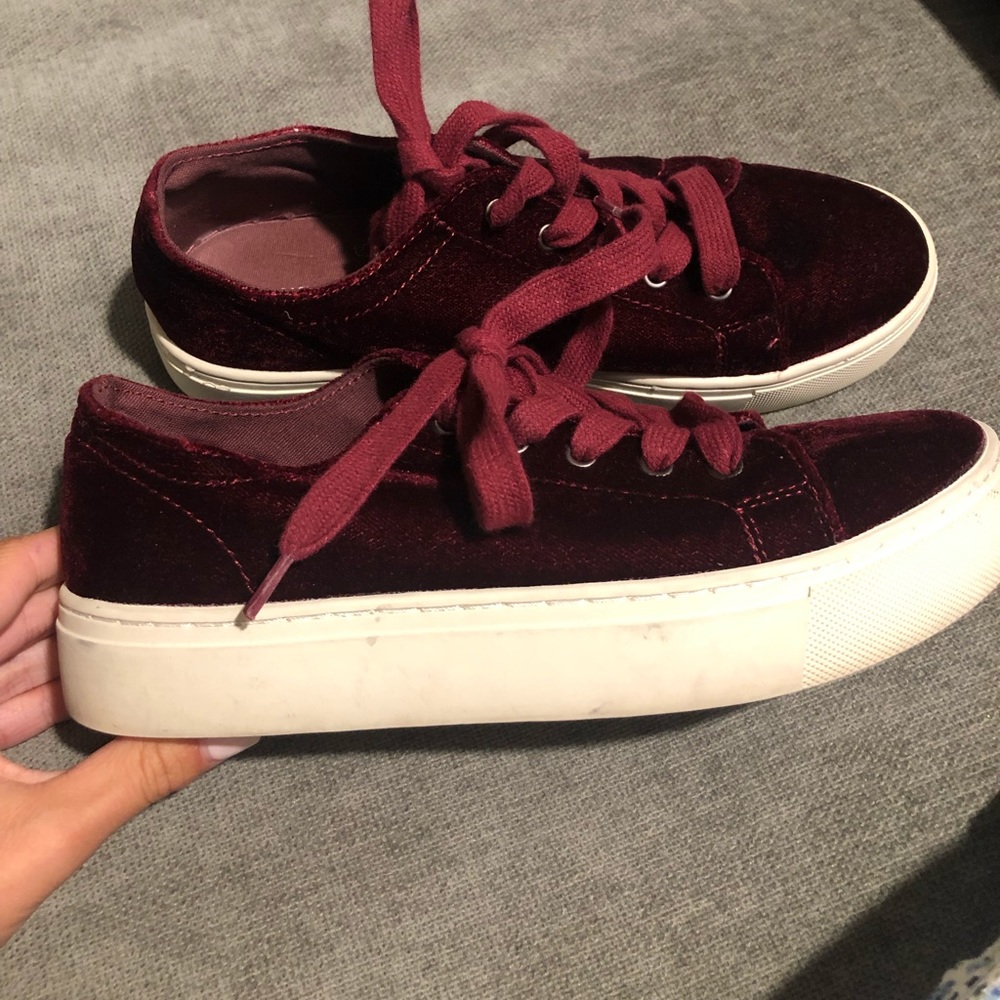 Zara Burgundy Velvet Sneakers